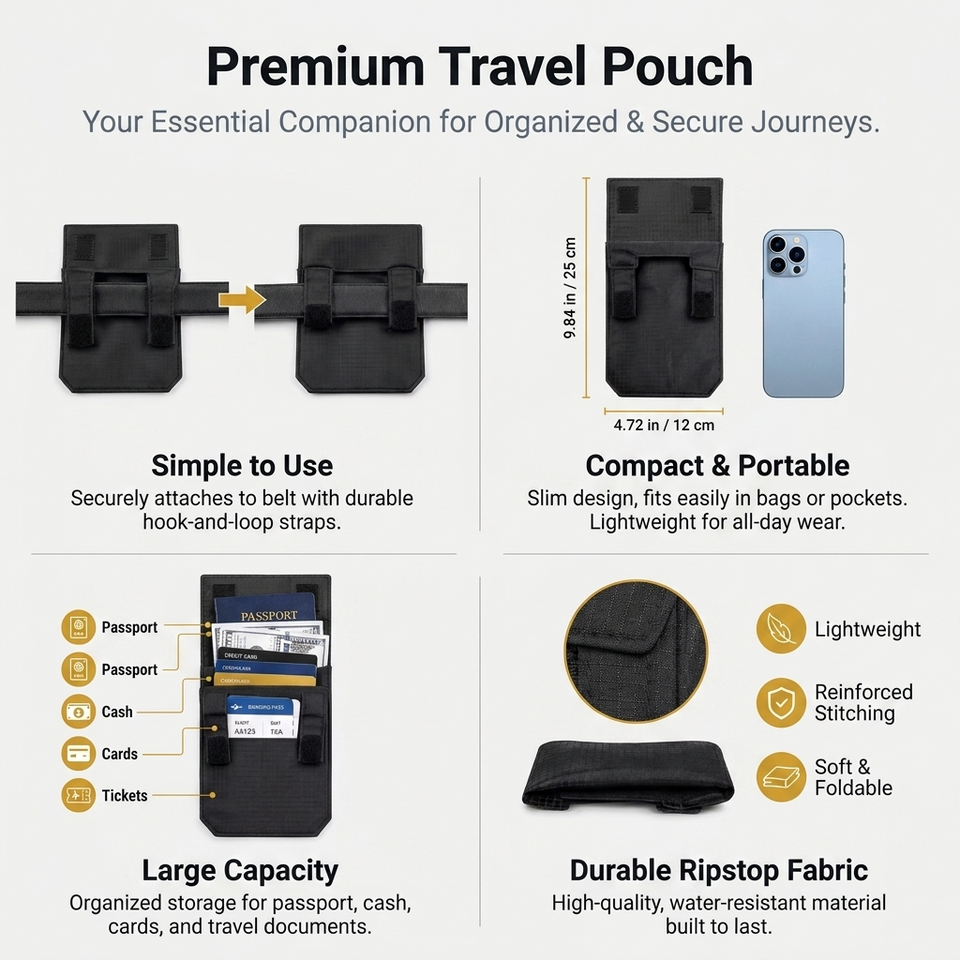 Undercarry Hidden Travel Pouch,Passport,Cash & Card Holder