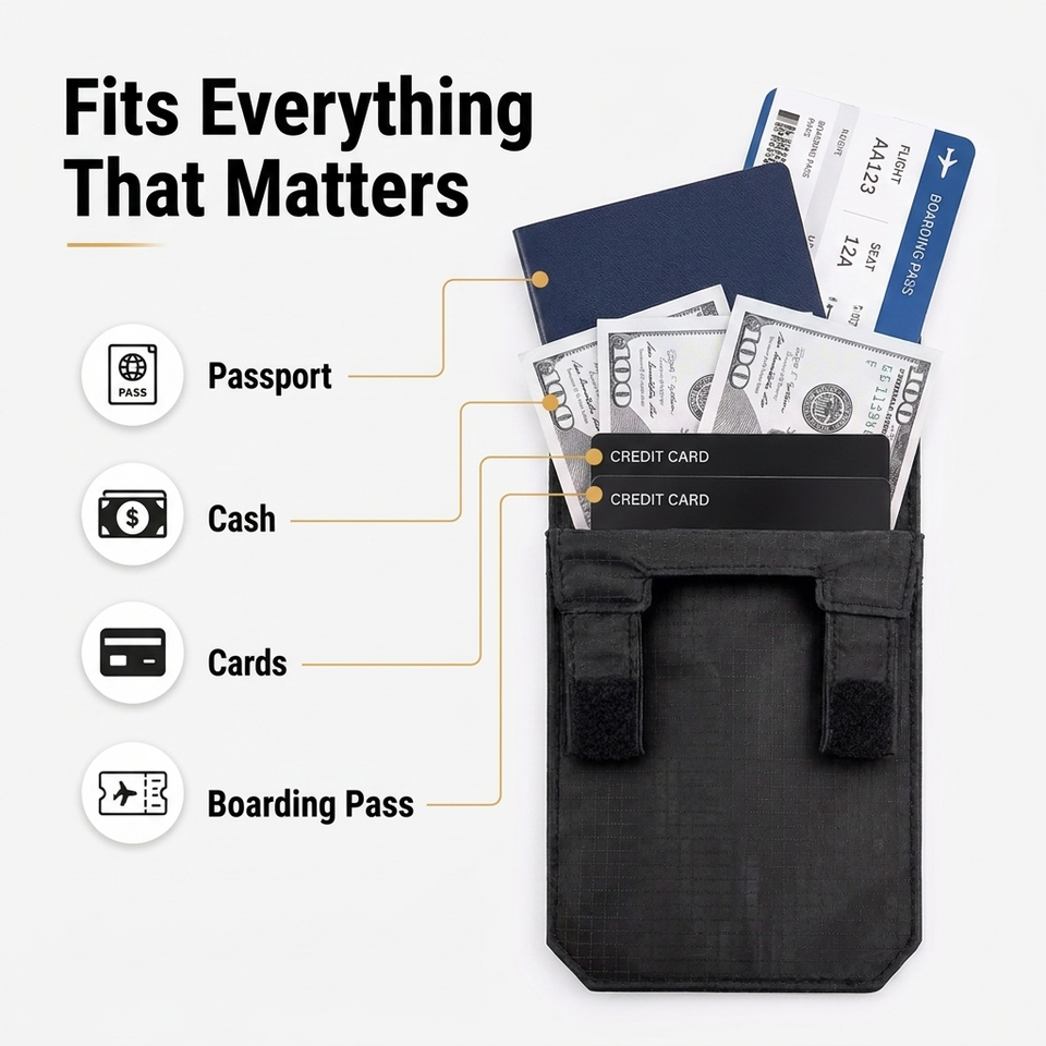 Undercarry Hidden Travel Pouch,Passport,Cash & Card Holder